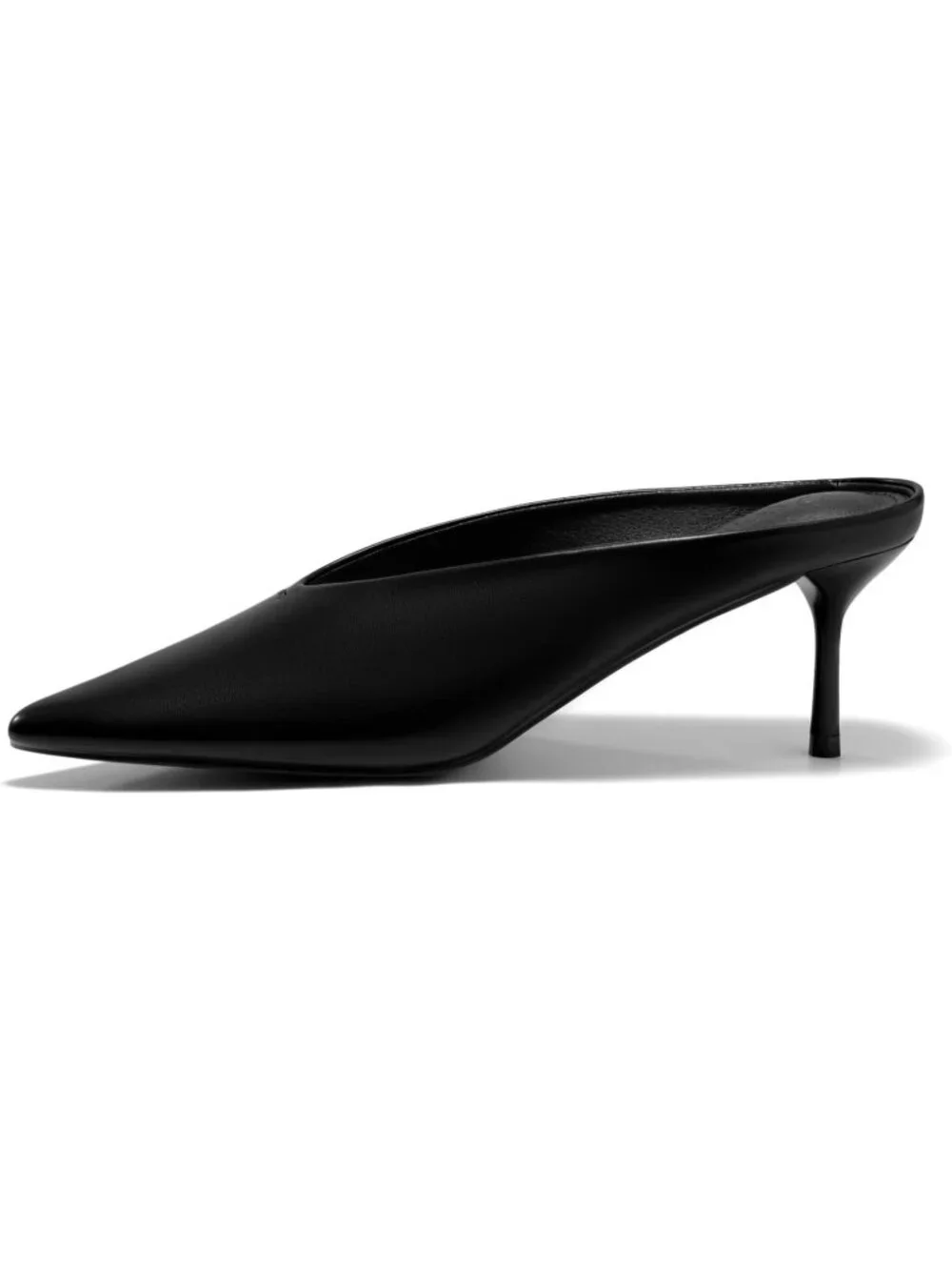 Women's Black High Heels Closed Pointed Toe Slide Sandals Slip On Summer Mules